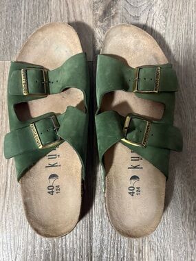 Kunitz Green Dual-Buckle Suede Soft foot bed Sandals